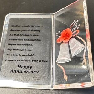 Vintage Anniversary Lucite Book‎ Poem Clear Gift Plaque Bells 1970s Gift Decor